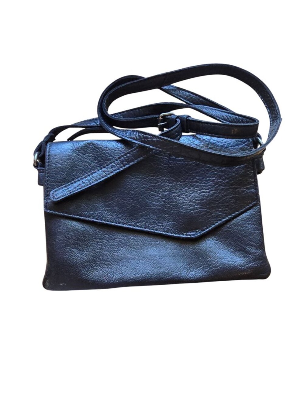 Vilenca Asymmetrical Flap Black Leather Crossbody Bag Minimalist Boho Casual Fal